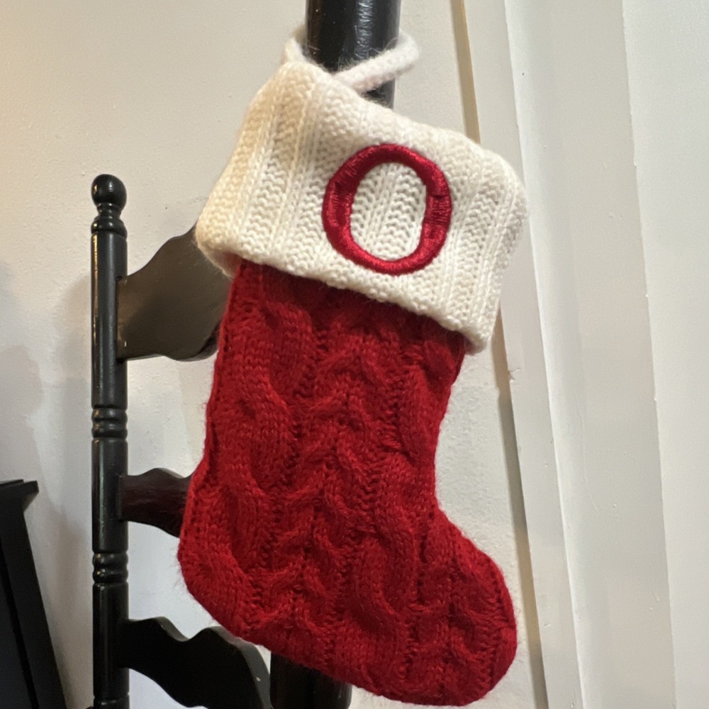 Red White Cable Knit Christmas Stocking with 'O' Monogram, Fabric, 16in